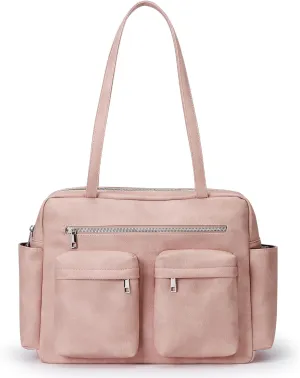 KALIDI Tote Bag Vegan Leather Women Pocket Utility Bag Faux Leather Shoulder Travel Purse Vintage Handbag for Work