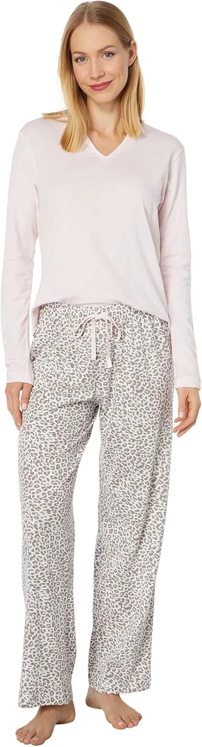 Karen Neuburger Petite Long Sleeve Split-Neck Tee PJ Set