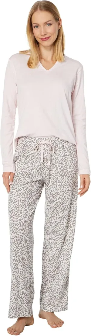 Karen Neuburger Petite Long Sleeve Split-Neck Tee PJ Set