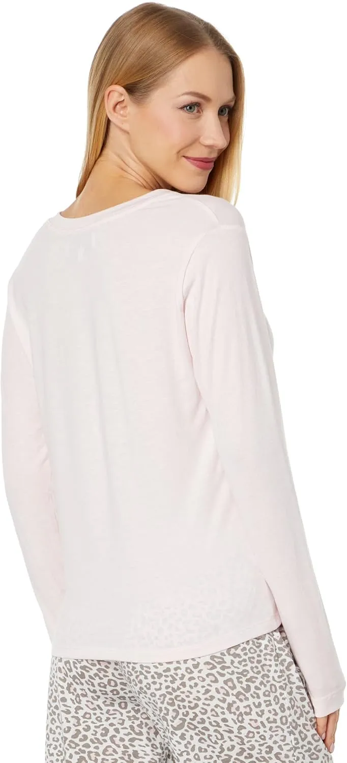 Karen Neuburger Petite Long Sleeve Split-Neck Tee PJ Set