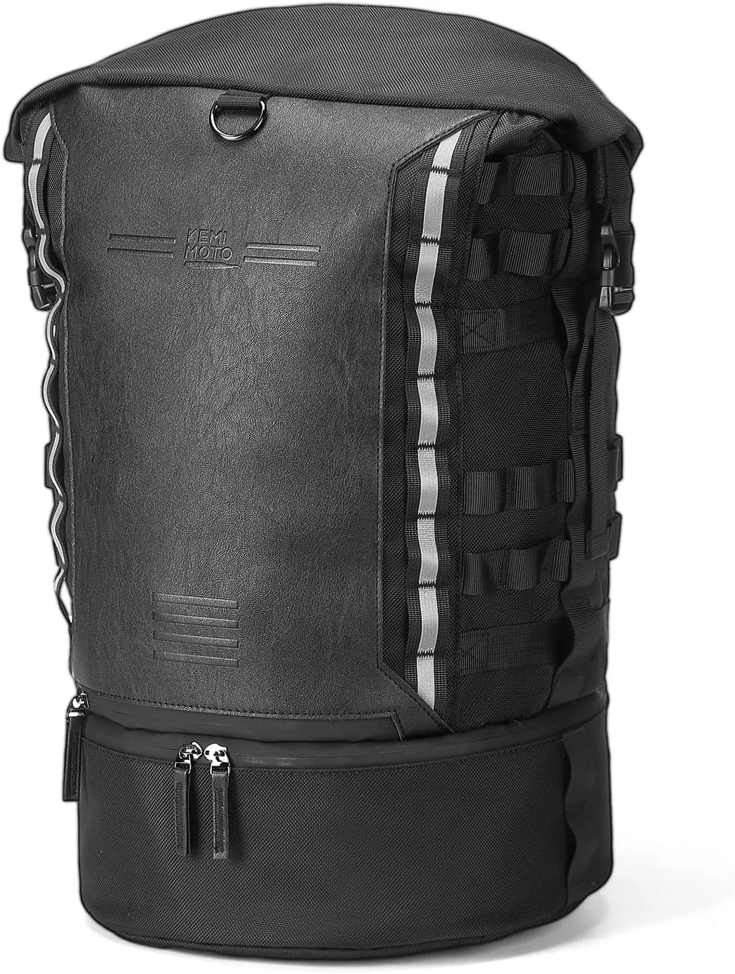 KEMIMOTO Motorcycle Sissy Bar Backrest Bag, 25-37L Large Capacity PU Leather Motorcycle Gear Tail Bag with Rain Cover&Shoulder Strap, Waterproof Motorcycle Luggage Backpack with Helmet Net, Black