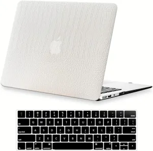 KEROM Compatible for Crocodile MacBook Pro 13 inch Case 2024-2016 M2 M1 A2338 A2289 A2251 A2159 A1989 A1706 A1708, Crocodile Skin Alligator Skin PU Leather Hard Shell Case & Keyboard Cover, White