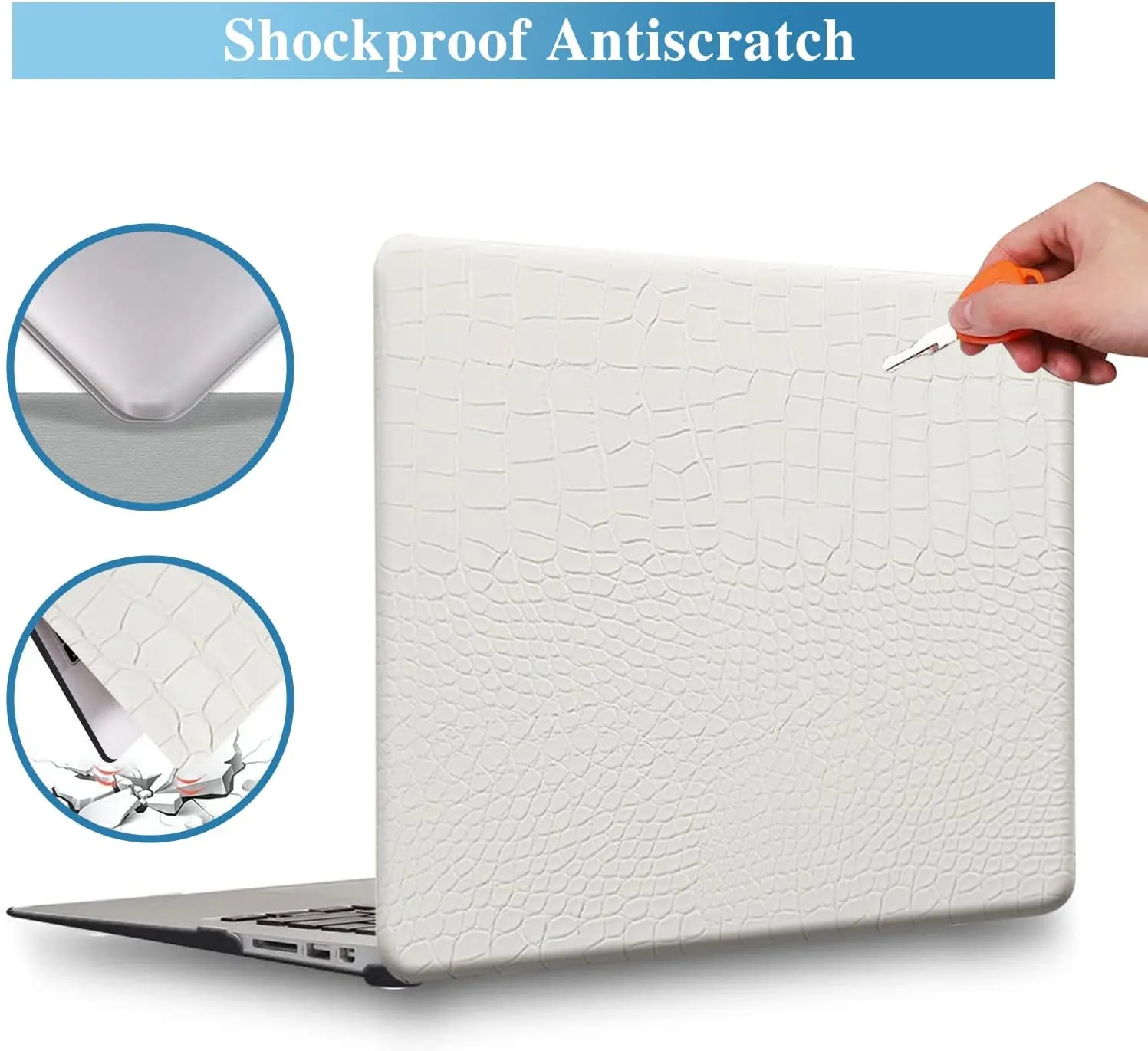 KEROM Compatible for Crocodile MacBook Pro 13 inch Case 2024-2016 M2 M1 A2338 A2289 A2251 A2159 A1989 A1706 A1708, Crocodile Skin Alligator Skin PU Leather Hard Shell Case & Keyboard Cover, White