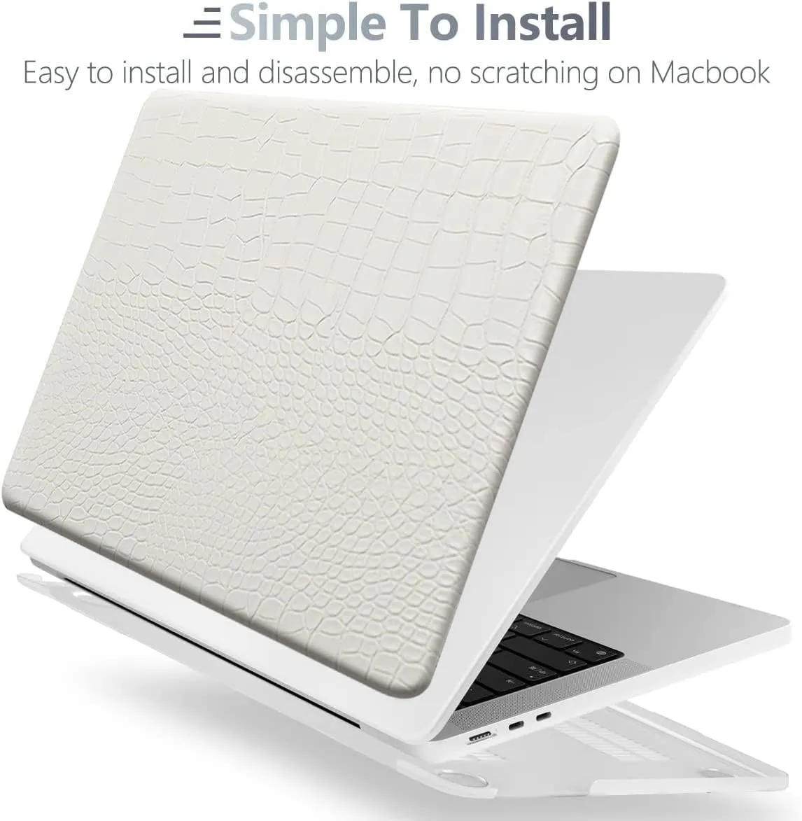 KEROM Compatible for Crocodile MacBook Pro 13 inch Case 2024-2016 M2 M1 A2338 A2289 A2251 A2159 A1989 A1706 A1708, Crocodile Skin Alligator Skin PU Leather Hard Shell Case & Keyboard Cover, White