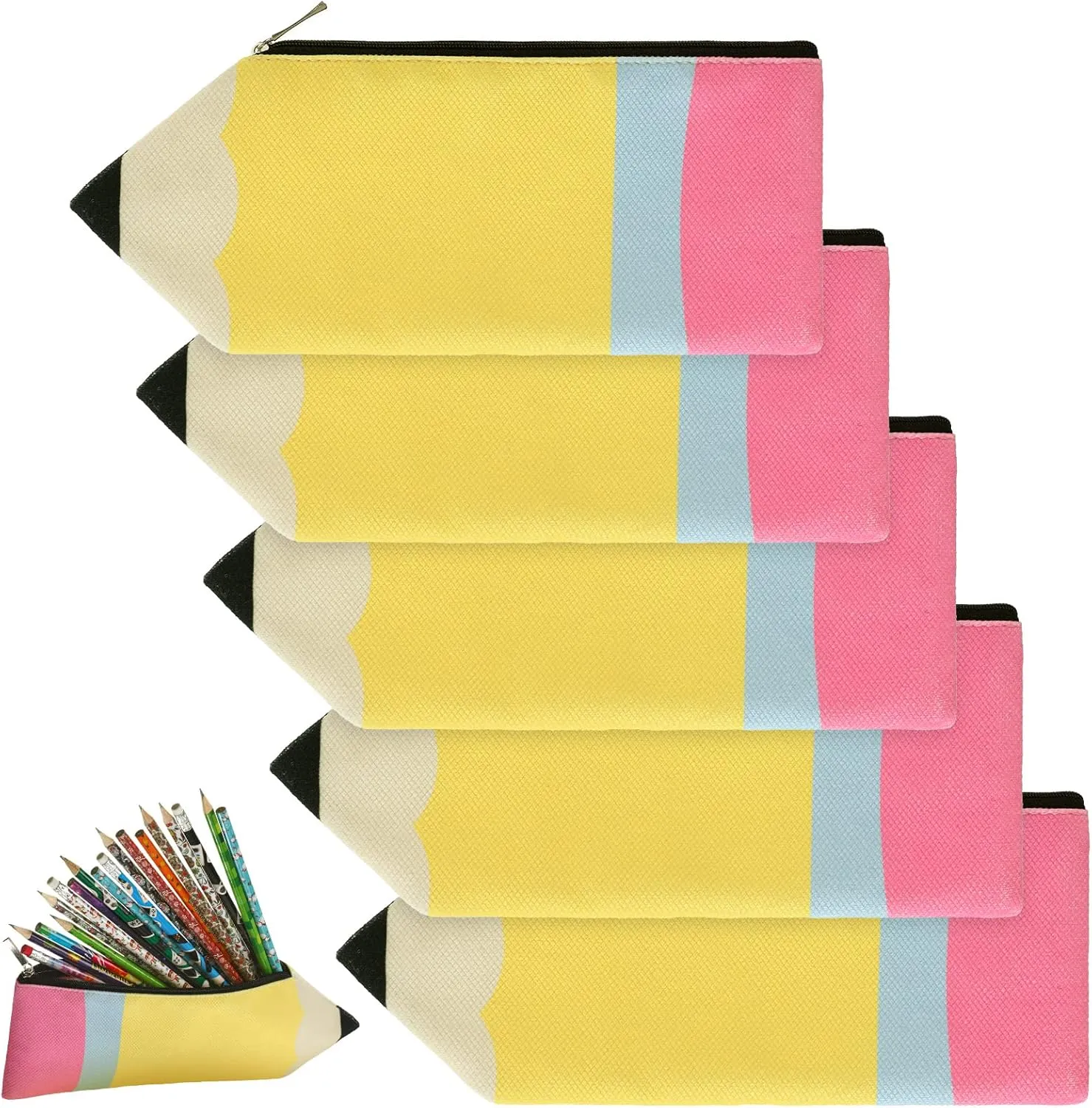 Kisston Teacher Christmas Appreciation Gift Pencil Case Kawai Pouch Portable Pencil Bag with Zipper Cute Pen Pouch Bag for Stationery Organizer, 8.66 x 3.94 Inches(6 Pcs)
