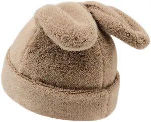 Knit Beanie Hats for Women Bunny Winter Cap Faux Fur Warm Knit Rabbit Crochet Skull Cap Ski Outdoor Slouchy Hat