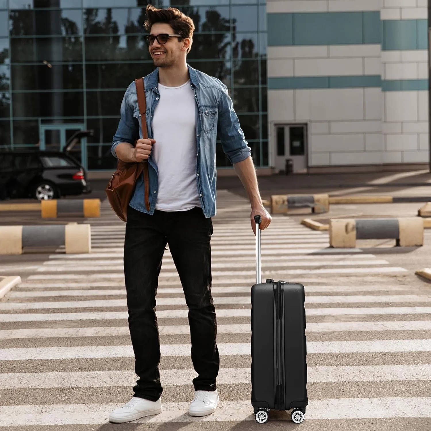 Kono Carry On Luggage 22x14x9 Airline Approved Lightweight Small Travel Suitcase with Spinner Wheels Hard Shell TSA Carry-On Black
