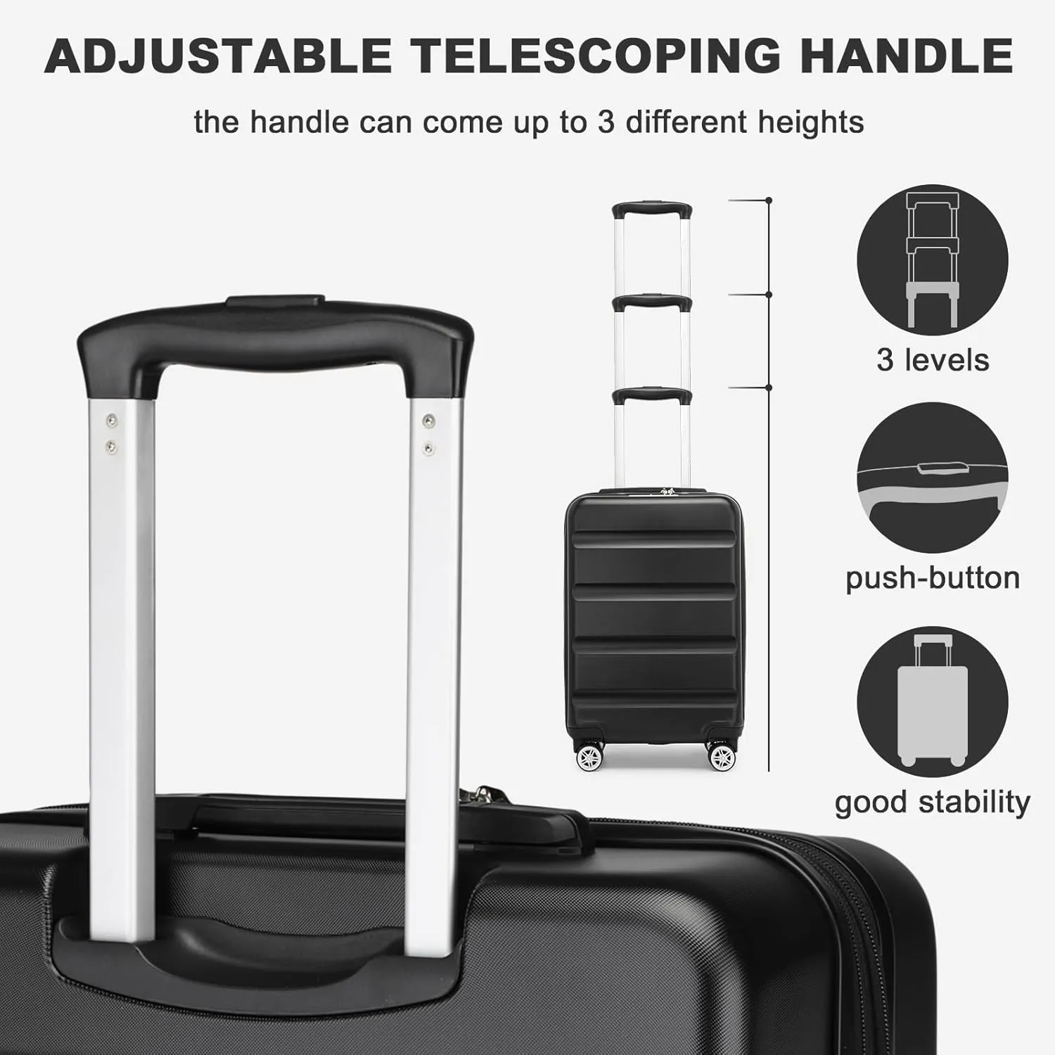 Kono Carry On Luggage 22x14x9 Airline Approved Lightweight Small Travel Suitcase with Spinner Wheels Hard Shell TSA Carry-On Black