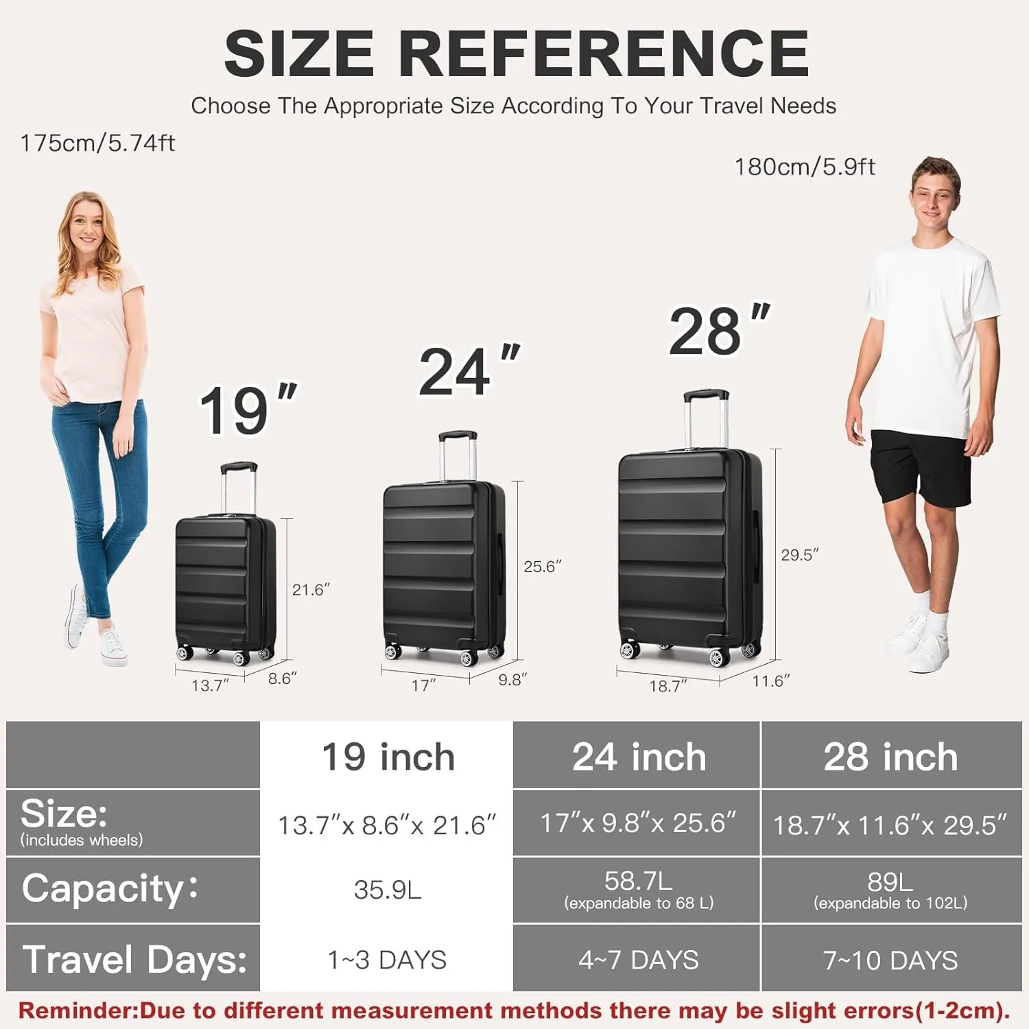 Kono Carry On Luggage 22x14x9 Airline Approved Lightweight Small Travel Suitcase with Spinner Wheels Hard Shell TSA Carry-On Black