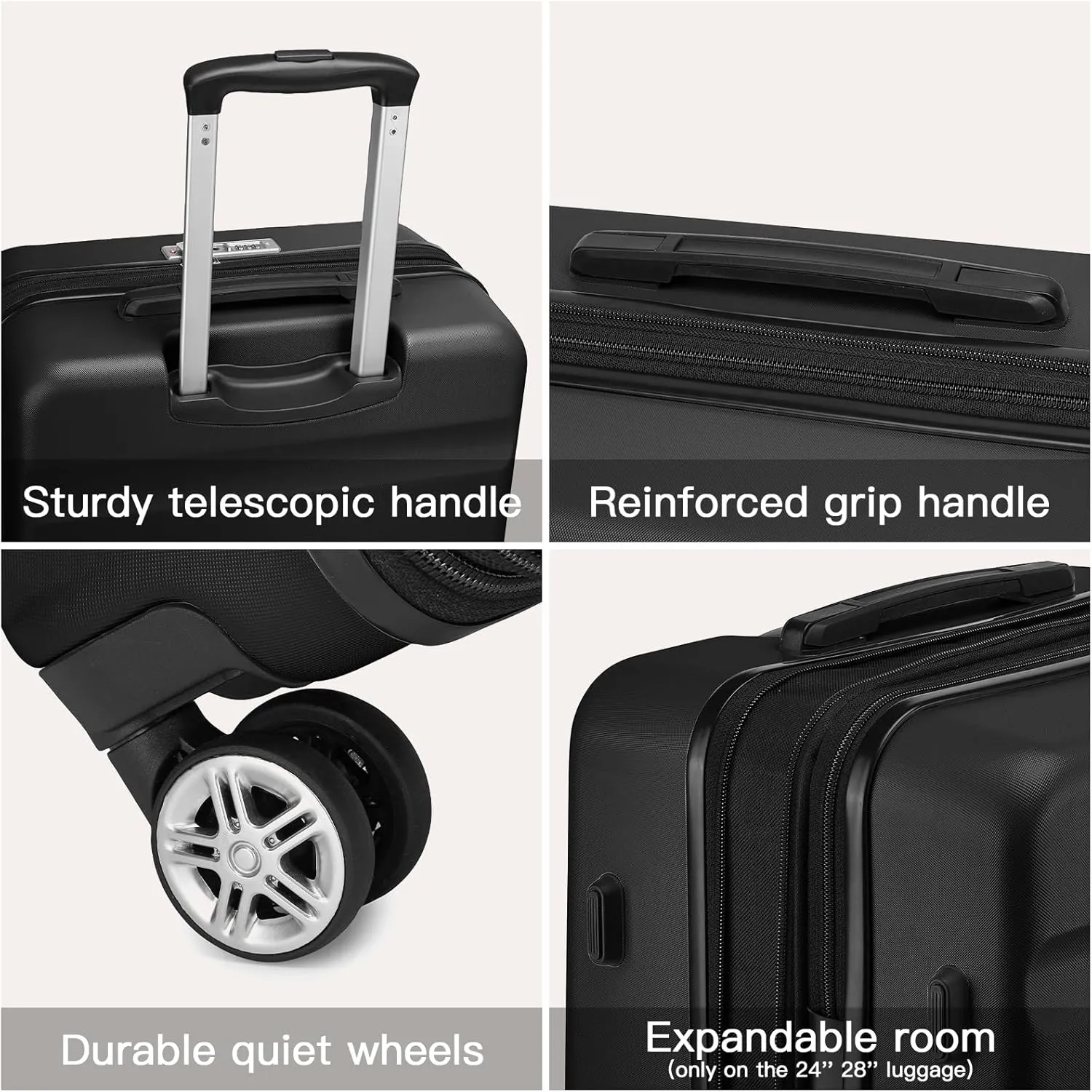 Kono Carry On Luggage 22x14x9 Airline Approved Lightweight Small Travel Suitcase with Spinner Wheels Hard Shell TSA Carry-On Black