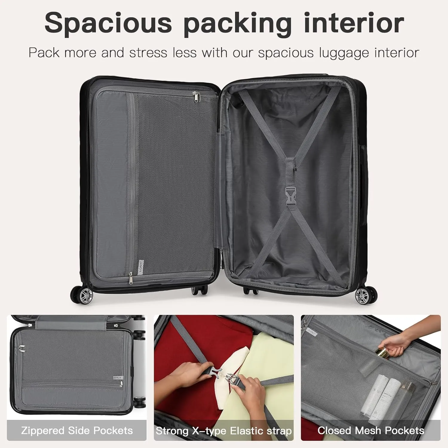 Kono Carry On Luggage 22x14x9 Airline Approved Lightweight Small Travel Suitcase with Spinner Wheels Hard Shell TSA Carry-On Black