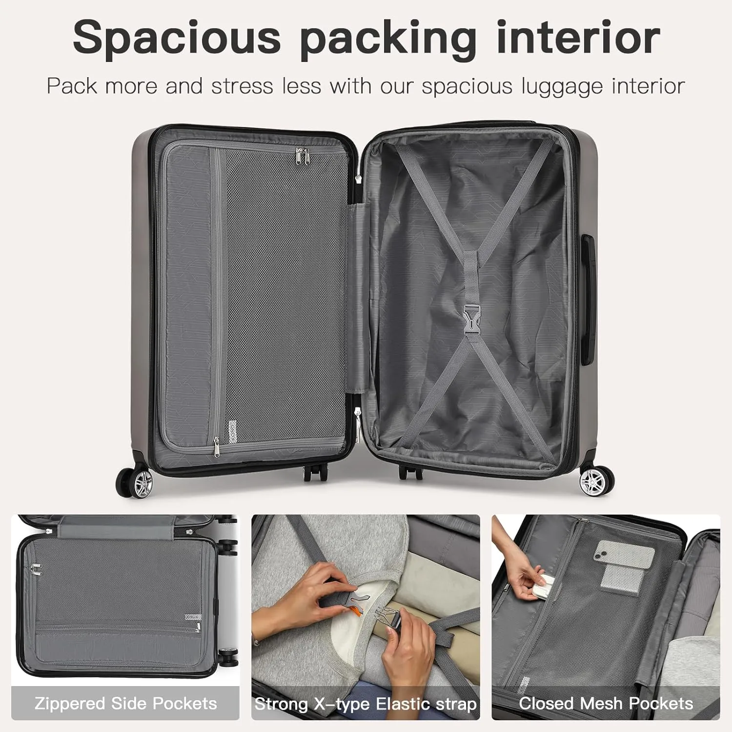 Kono Carry On Luggage 22x14x9 Airline Approved Lightweight Small Travel Suitcase with Spinner Wheels Hard Shell TSA Carry-On Grey