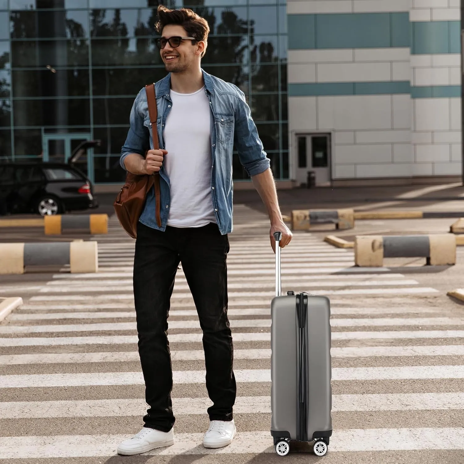 Kono Carry On Luggage 22x14x9 Airline Approved Lightweight Small Travel Suitcase with Spinner Wheels Hard Shell TSA Carry-On Grey