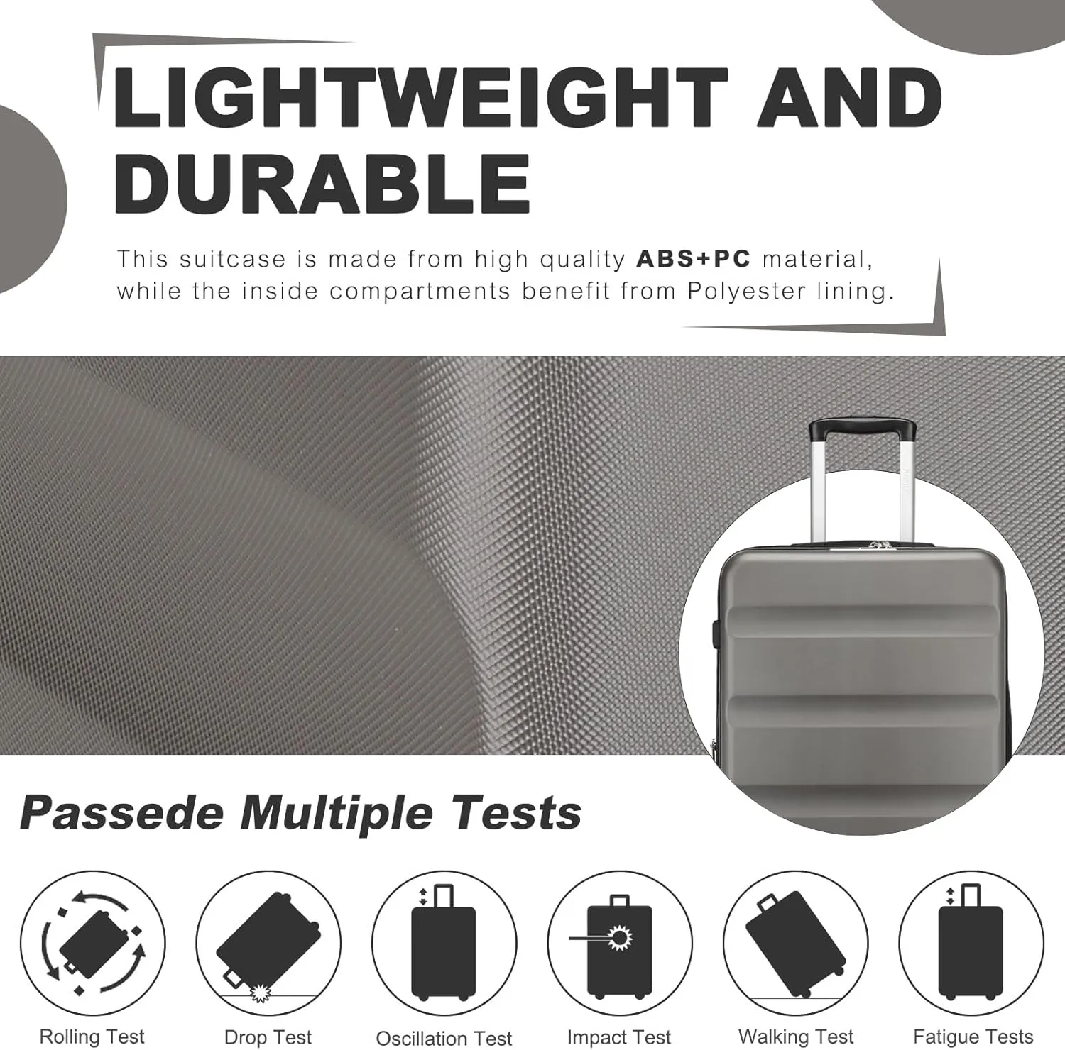 Kono Carry On Luggage 22x14x9 Airline Approved Lightweight Small Travel Suitcase with Spinner Wheels Hard Shell TSA Carry-On Grey