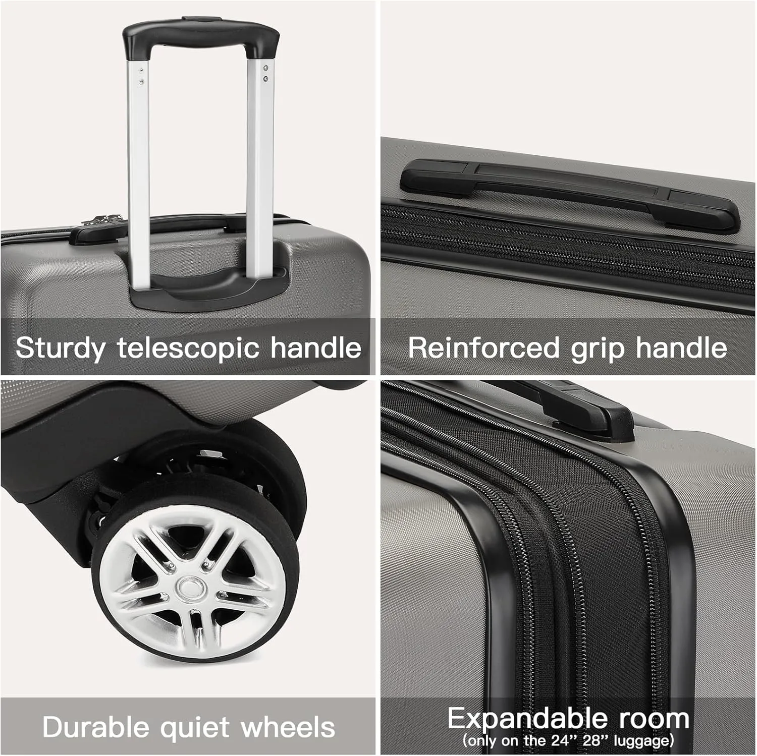 Kono Carry On Luggage 22x14x9 Airline Approved Lightweight Small Travel Suitcase with Spinner Wheels Hard Shell TSA Carry-On Grey