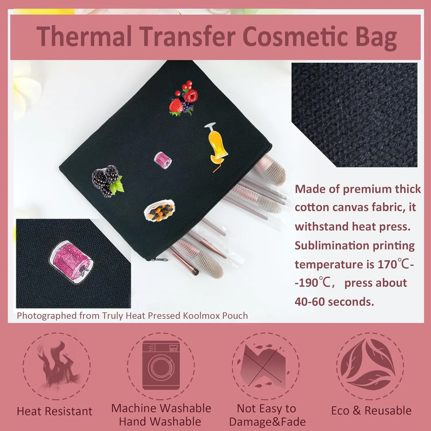 Koolmox 20 Makeup Bags in Bulk, 9x7 Large Plain Black Canvas Pouch with Zipper, Cotton Cosmetic Bags Wholesale for Painting, Heat Transfer Printing, Crafting, Drawing Decoration, Pen Case