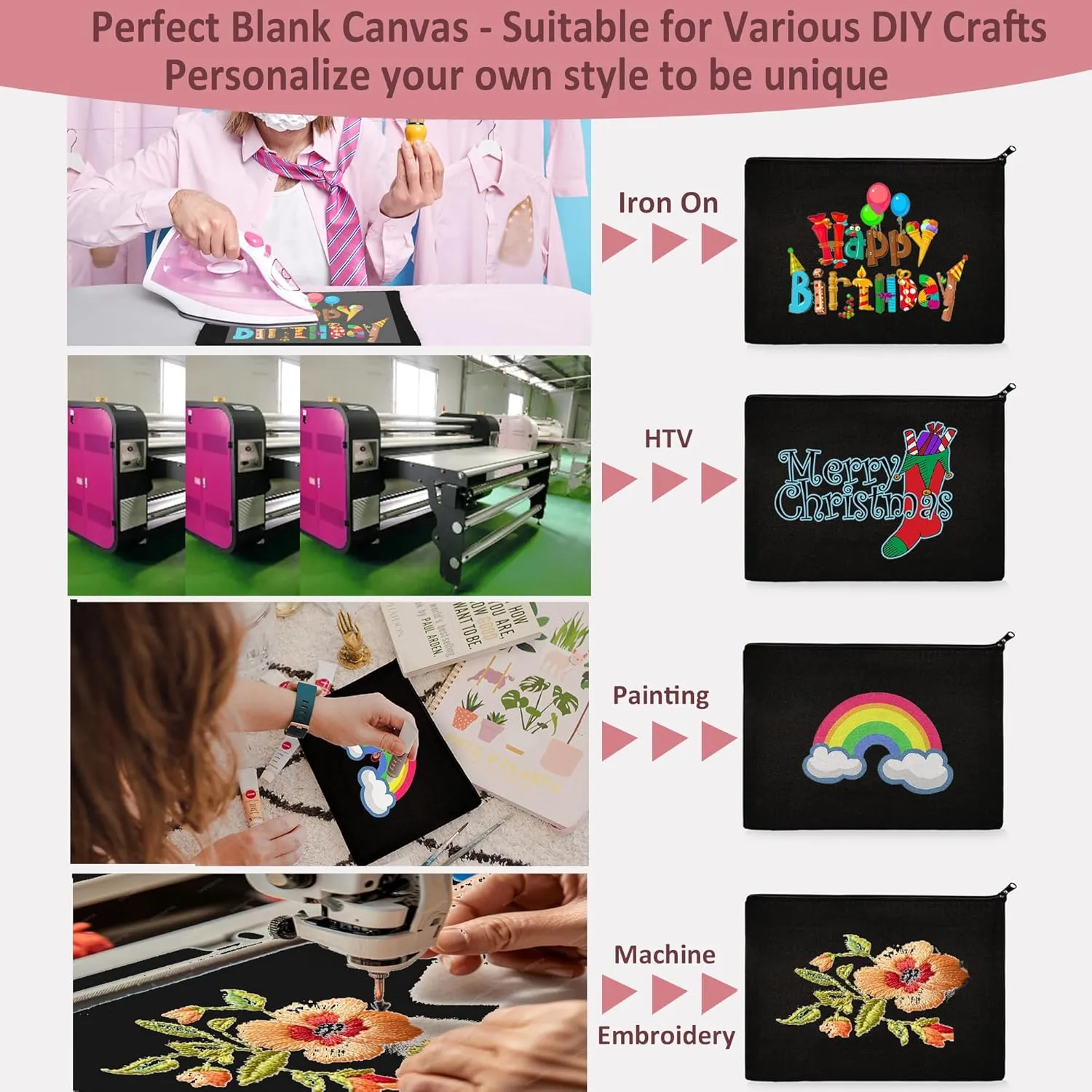 Koolmox 20 Makeup Bags in Bulk, 9x7 Large Plain Black Canvas Pouch with Zipper, Cotton Cosmetic Bags Wholesale for Painting, Heat Transfer Printing, Crafting, Drawing Decoration, Pen Case