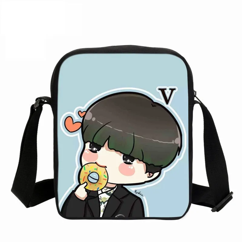 Korean B Bags Cute Cartoon Printing Messenger Bags With SUGA Rap Monster JIN J-HOPE JUNG KOOK JIMIN V Shoulder Bags Crossbody