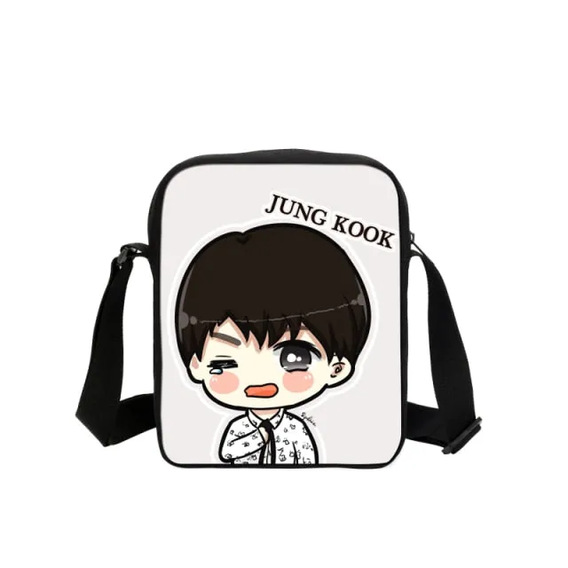 Korean B Bags Cute Cartoon Printing Messenger Bags With SUGA Rap Monster JIN J-HOPE JUNG KOOK JIMIN V Shoulder Bags Crossbody