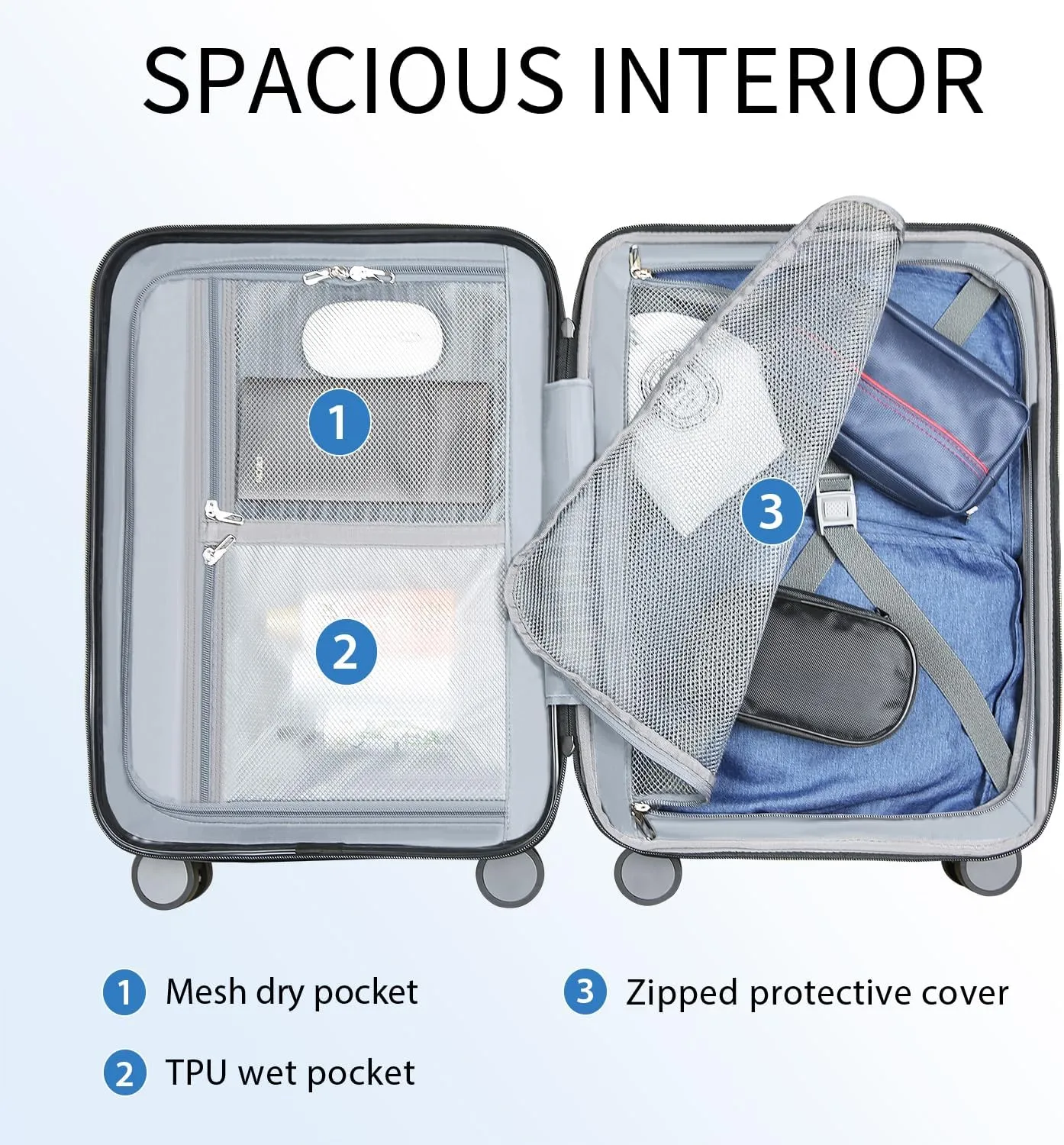 KROSER Hardside Expandable Carry On Luggage with Spinner Wheels & Built-in TSA Lock, Durable Suitcase Rolling Luggage with USB Port, Carry-On 20-Inch, White