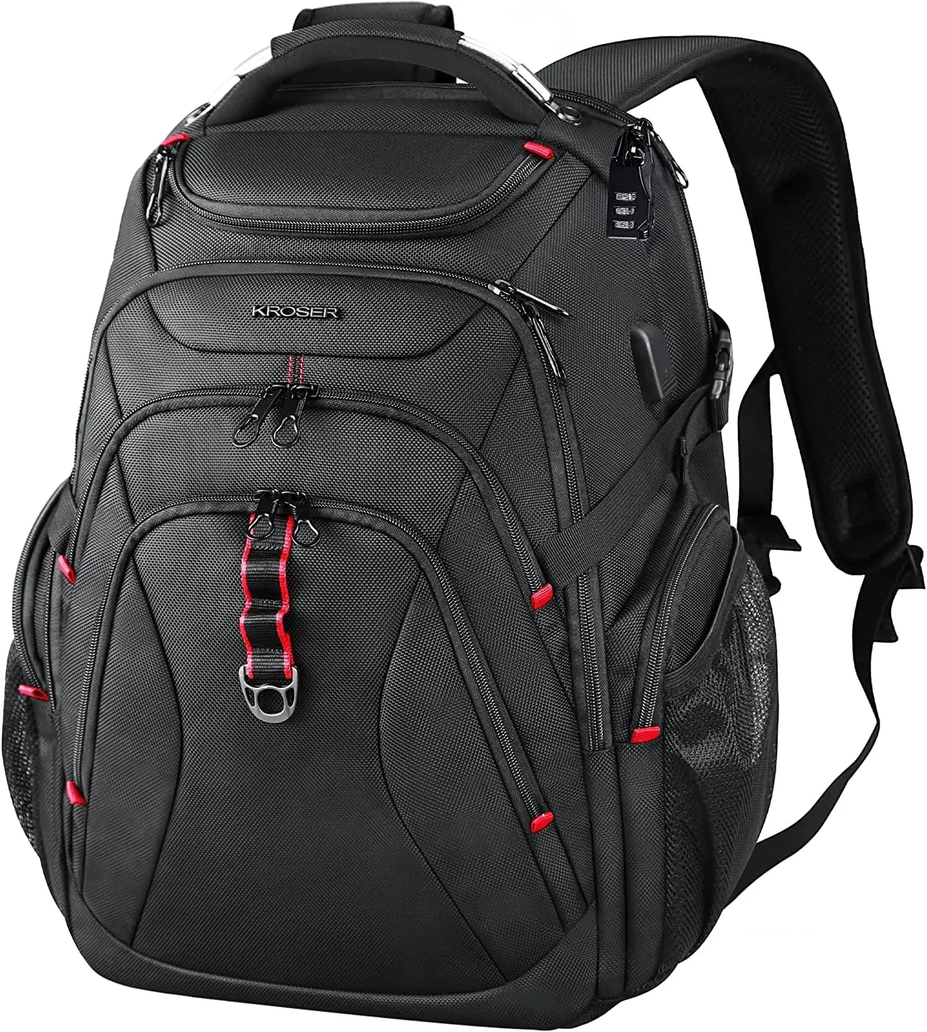 KROSER Travel Laptop Backpack 17.3 Inch XL Computer Backpack with Hard Shell Saferoom RFID Pockets Water-Repellent Business College Daypack Stylish Bag for Men/Women-Black