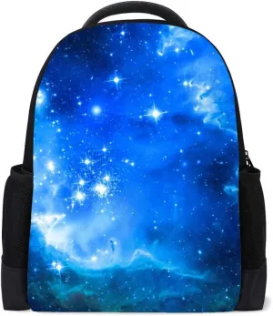 Kuizee Classic Backpack Schoolbag Adjustable Padded Shoulder Straps Daypack ﻿Galaxy Elements Nebulae Galaxies Blue Cosmic Casual Bags Durable College Daily 16Inch