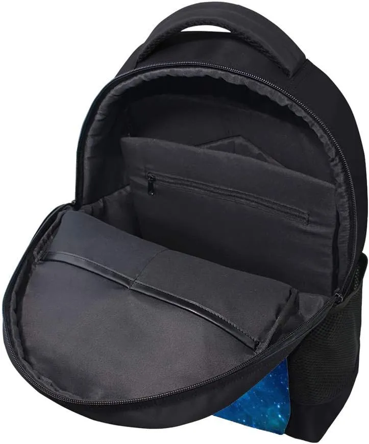 Kuizee Classic Backpack Schoolbag Adjustable Padded Shoulder Straps Daypack ﻿Galaxy Elements Nebulae Galaxies Blue Cosmic Casual Bags Durable College Daily 16Inch
