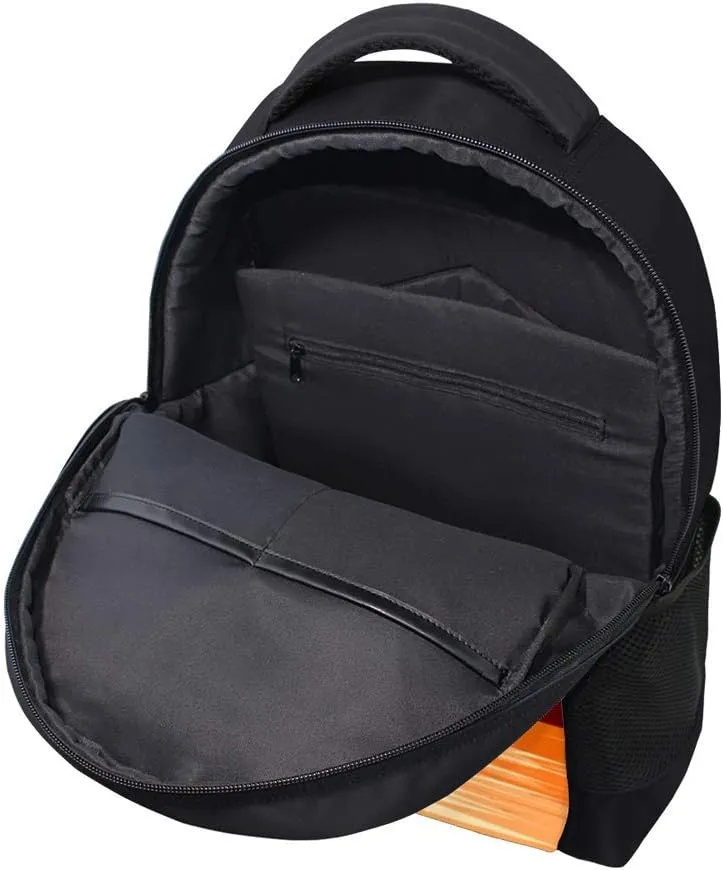 Kuizee Classic Backpack Schoolbag Adjustable Padded Shoulder Straps Daypack ﻿Panorama Landscape Fishermanboat Sunset Orange Tone Casual Bags Durable College Daily 16Inch