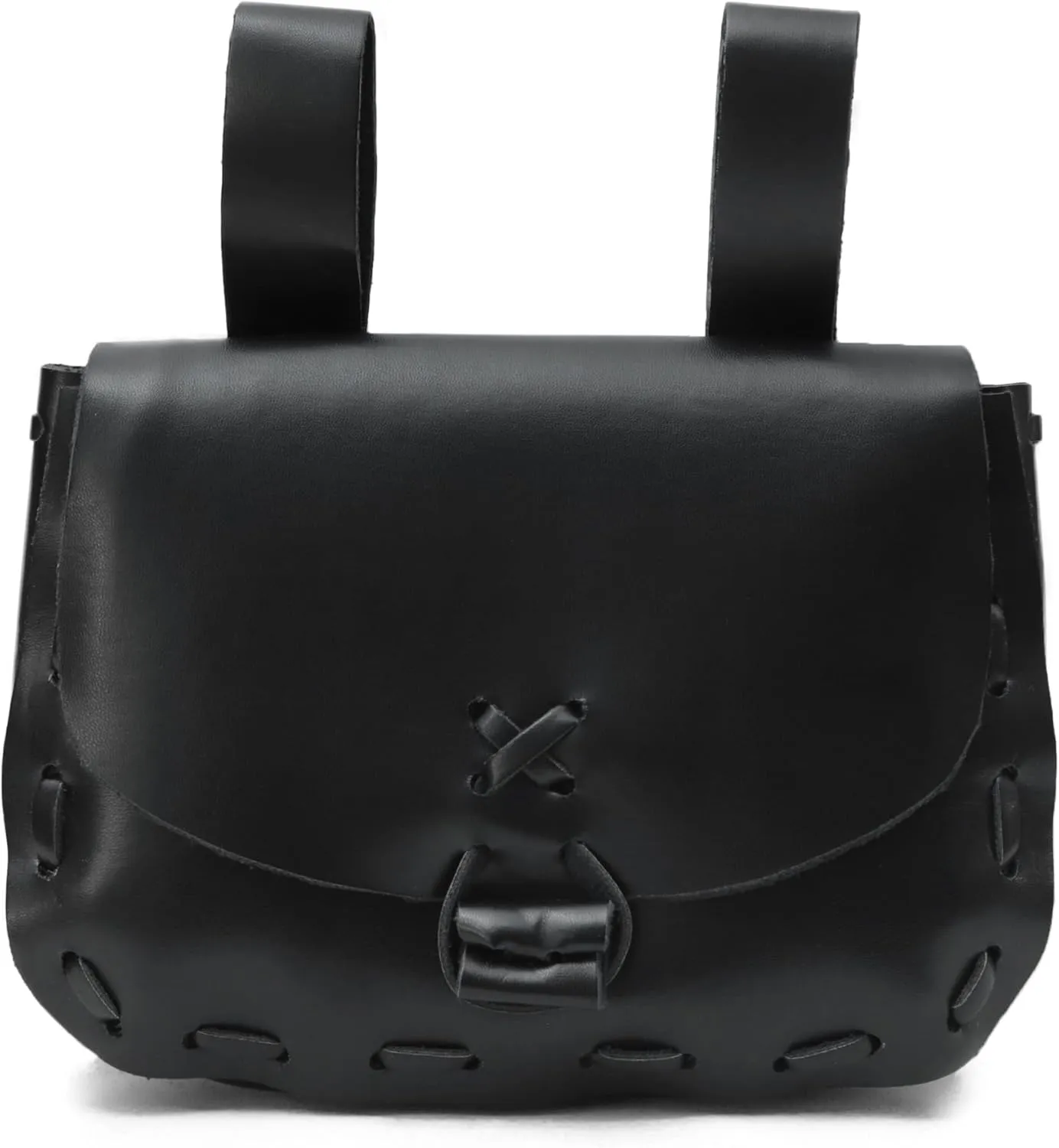 KUOIN Renaissance Belt Pouch, Women Medieval Waist Bag Ren Fest Faux Leather Costume Accessories (Black)