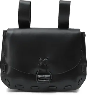 KUOIN Renaissance Belt Pouch, Women Medieval Waist Bag Ren Fest Faux Leather Costume Accessories (Black)