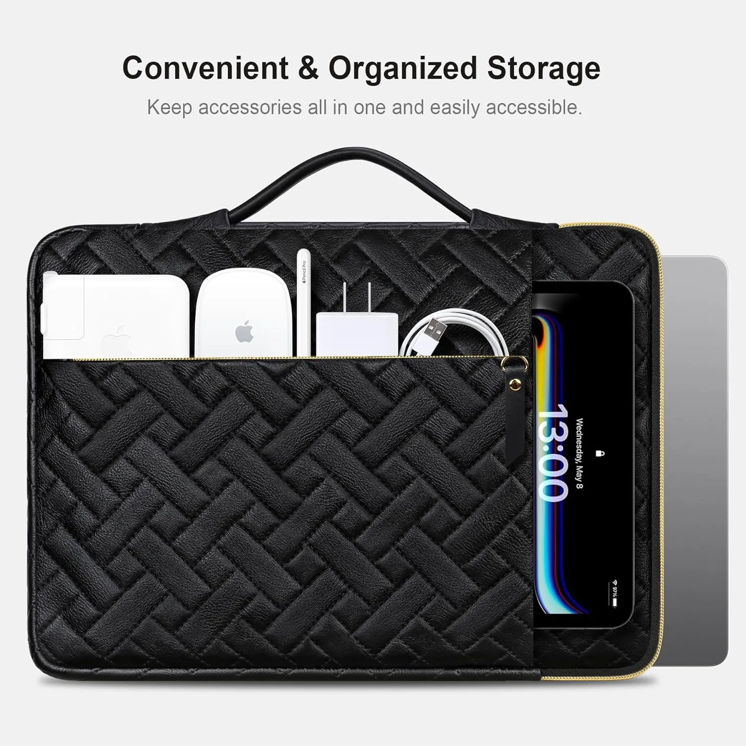 Lacdo 360° Protective Laptop Sleeve Case for 16 inch New MacBook Pro M4/M3/M2/M1 Pro/Max A3403 A3186 A2991 A2780 A2485 A2141 2024-2019, 15 inch Surface Laptop 7th Copilot PC Computer Bag,Elegant Black