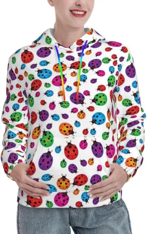 Ladybug Hoodie Pullover Women Drawstring Hooded Long Sleeve Casual Sweatshirt Elastic Cuffs Tops Kangaroo Pocket