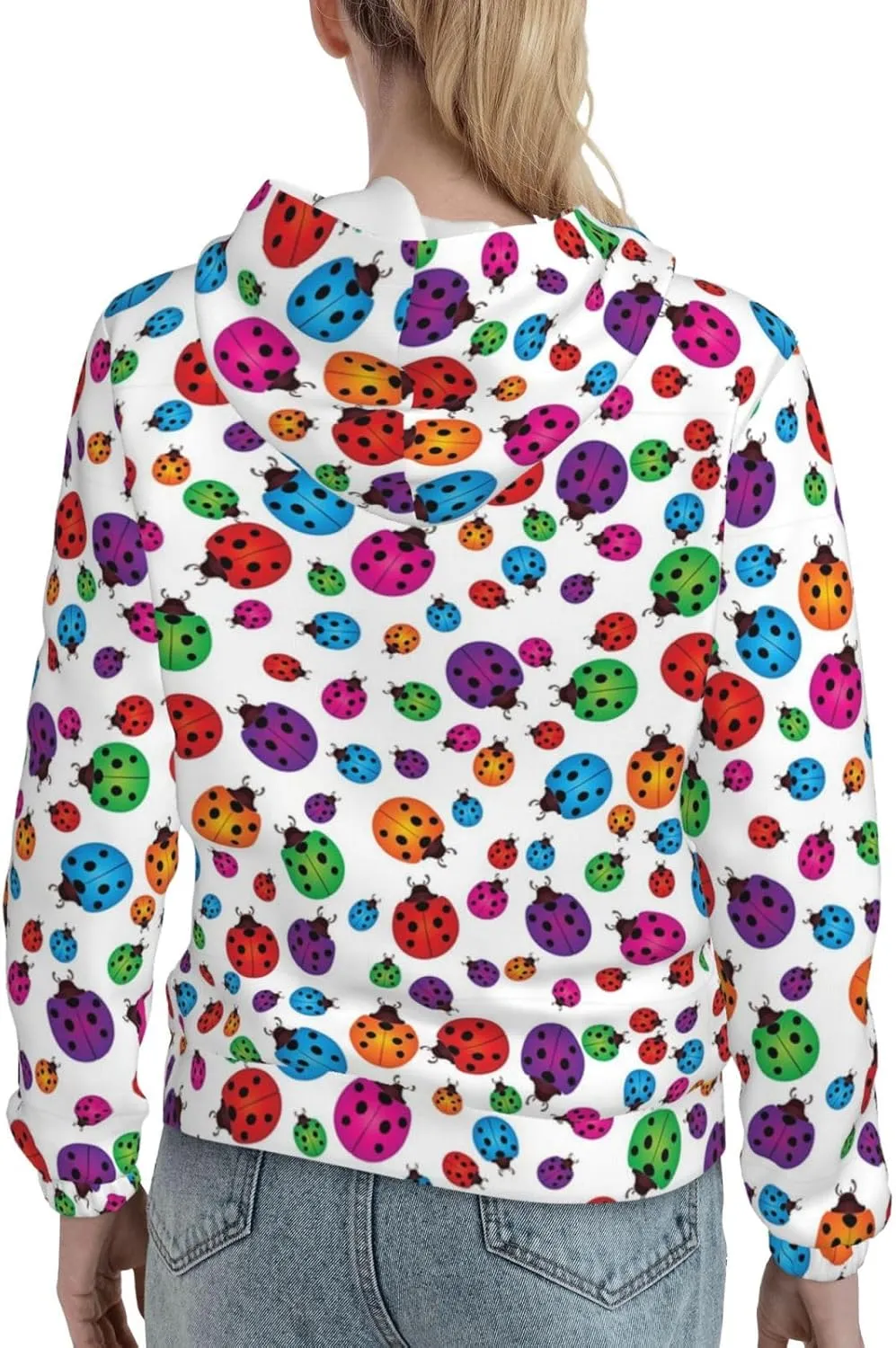 Ladybug Hoodie Pullover Women Drawstring Hooded Long Sleeve Casual Sweatshirt Elastic Cuffs Tops Kangaroo Pocket