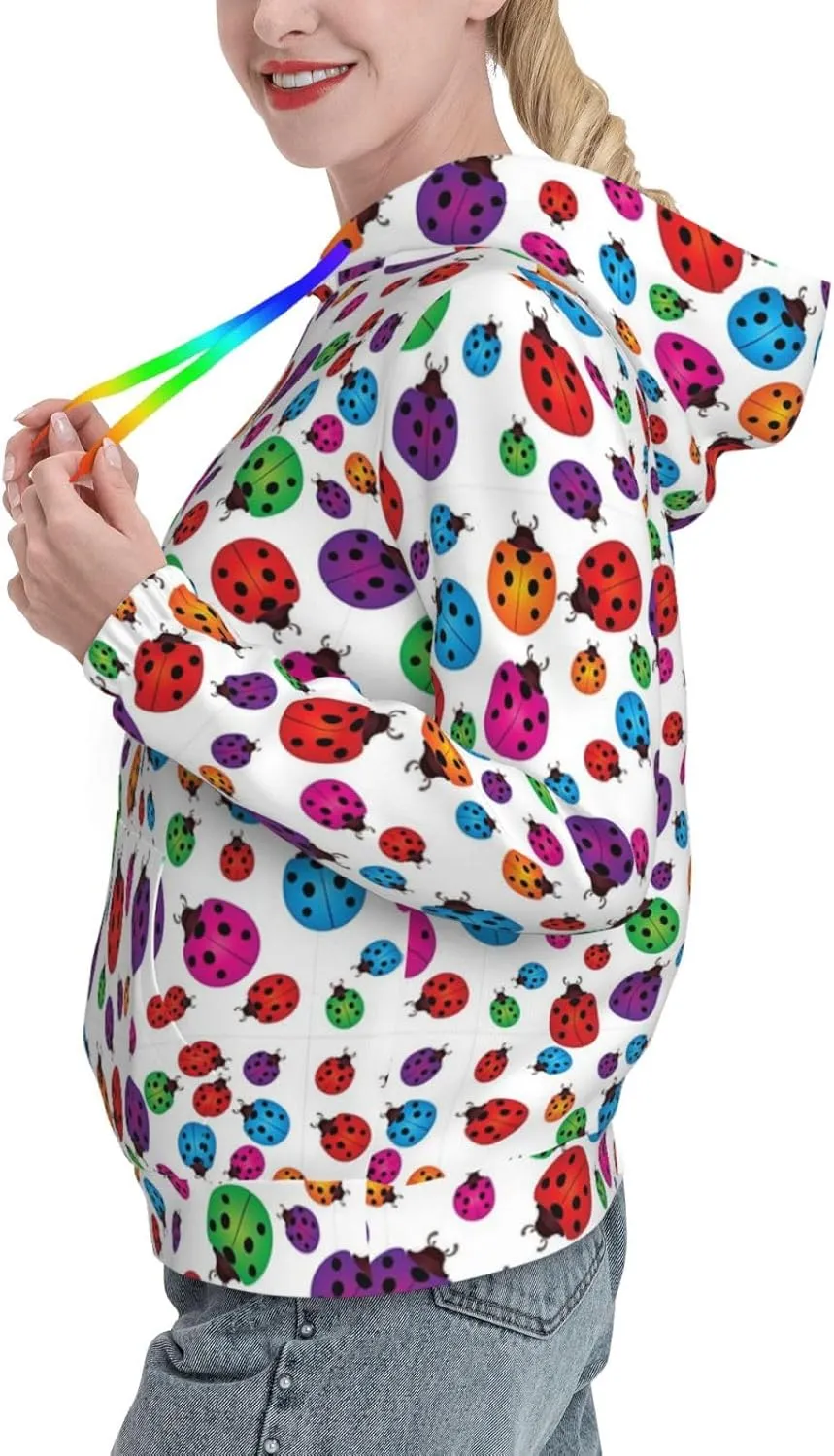 Ladybug Hoodie Pullover Women Drawstring Hooded Long Sleeve Casual Sweatshirt Elastic Cuffs Tops Kangaroo Pocket