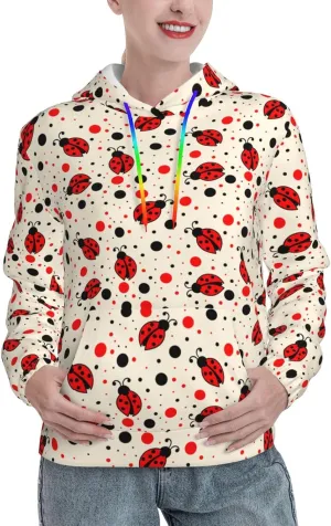 Ladybug Hoodie Pullover Women Drawstring Hooded Long Sleeve Casual Sweatshirt Elastic Cuffs Tops Kangaroo Pocket