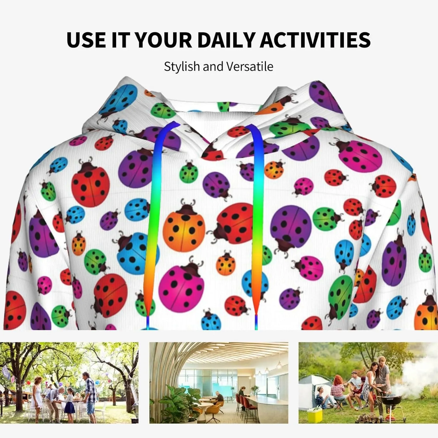 Ladybug Hoodie Pullover Women Drawstring Hooded Long Sleeve Casual Sweatshirt Elastic Cuffs Tops Kangaroo Pocket