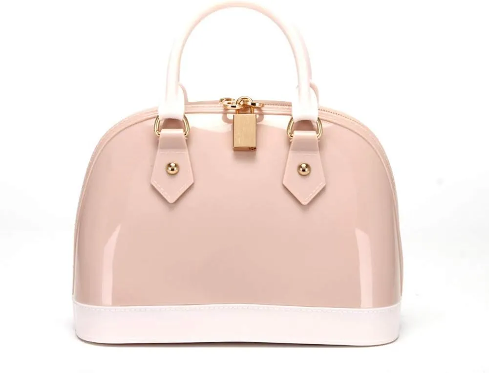 Lady’s Candy Color Jelly Handbag Satchel Tote Shell Bag Crossbody Shoulder Bag Top Handle Bags (Beige Ivory)