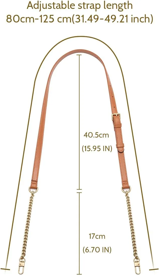 LAORENTOU Women's Leather Adjustable Chain Straps for Crossbody Bag Shoulder Purse Replacement Straps for Satchel Handbags