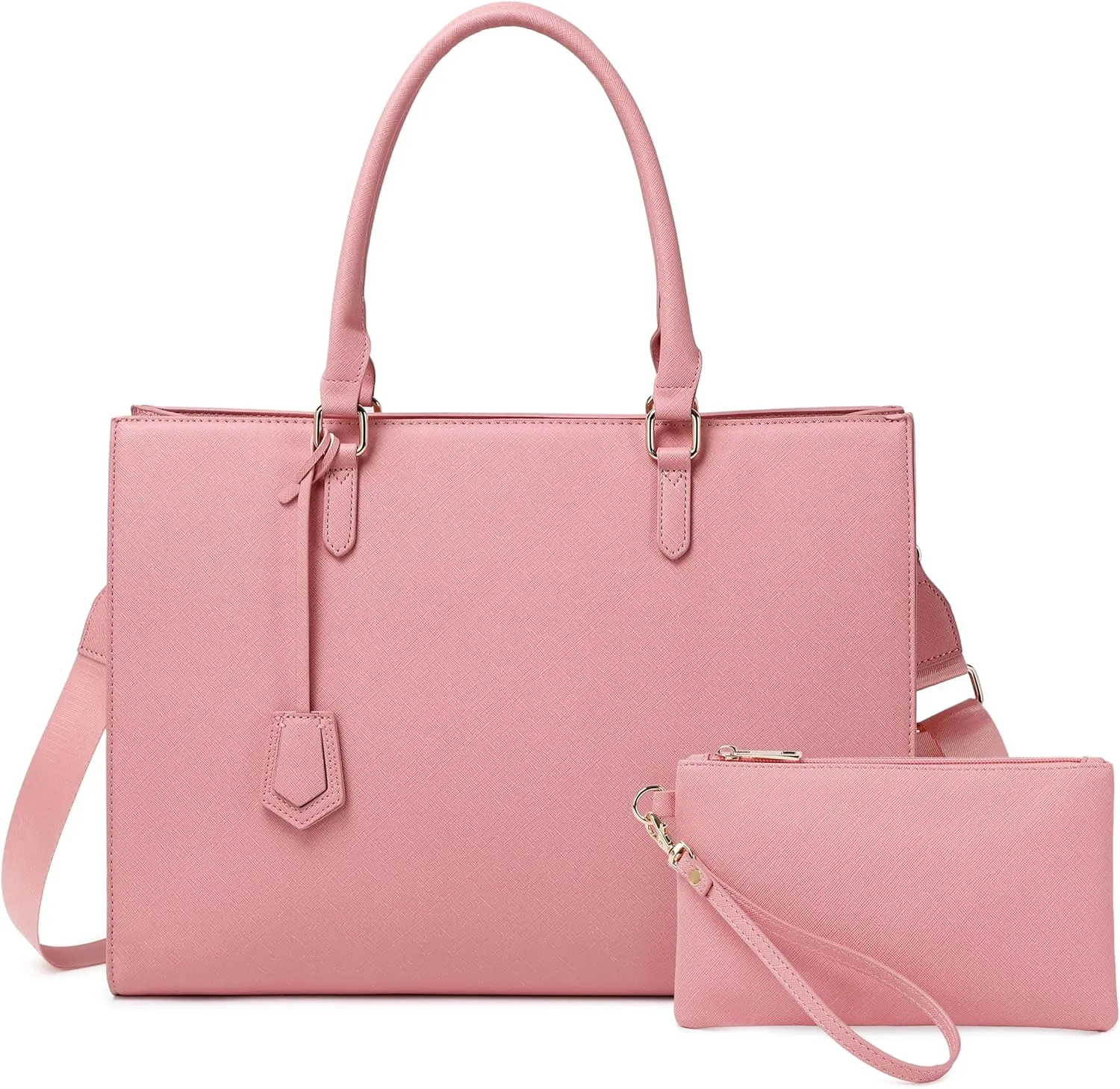 Laptop Bag for Women 17 Inch Casual Work Bag with USB Charging Port and Clutch Purse (Pink)