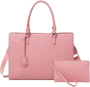 Laptop Bag for Women 17 Inch Casual Work Bag with USB Charging Port and Clutch Purse (Pink)