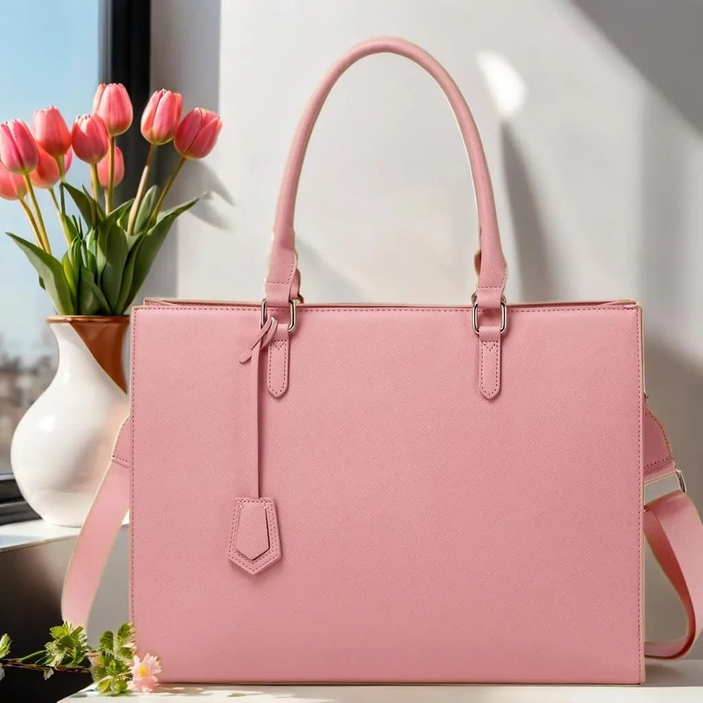 Laptop Bag for Women 17 Inch Casual Work Bag with USB Charging Port and Clutch Purse (Pink)