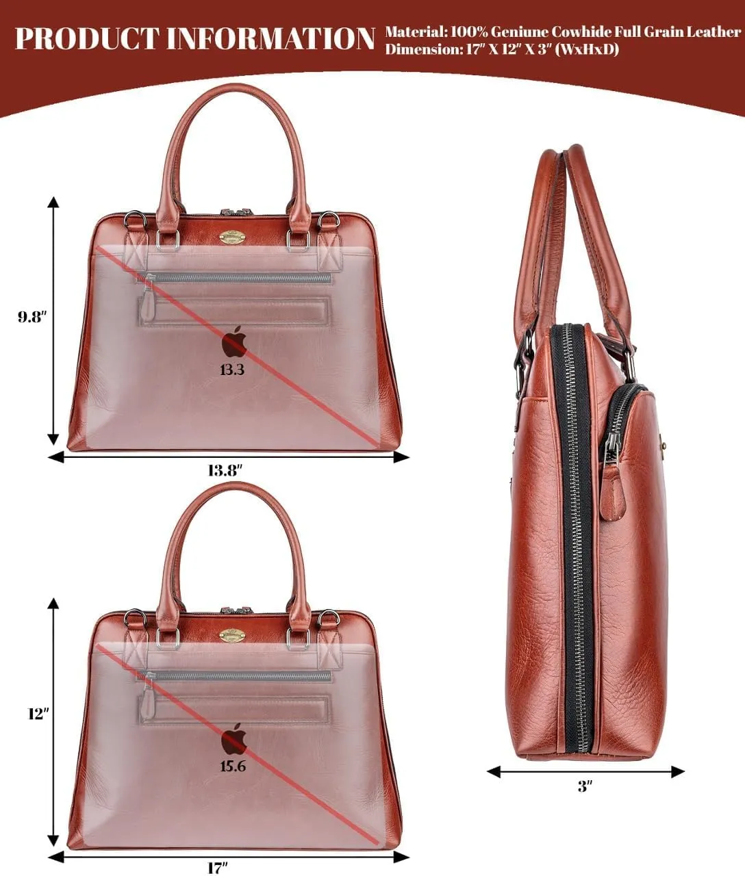 Laptop Messenger shoulder bag: Genuine Leather work Briefcase 13.3 15.6 inch designer handbag