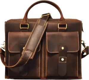 Large Laptop Briefcase, Multi-pocket Design, Versatile Mens Work Bag, Leathers, Messenger Crossbody Bag with Handle, Waterproof, for Travel Office Business College