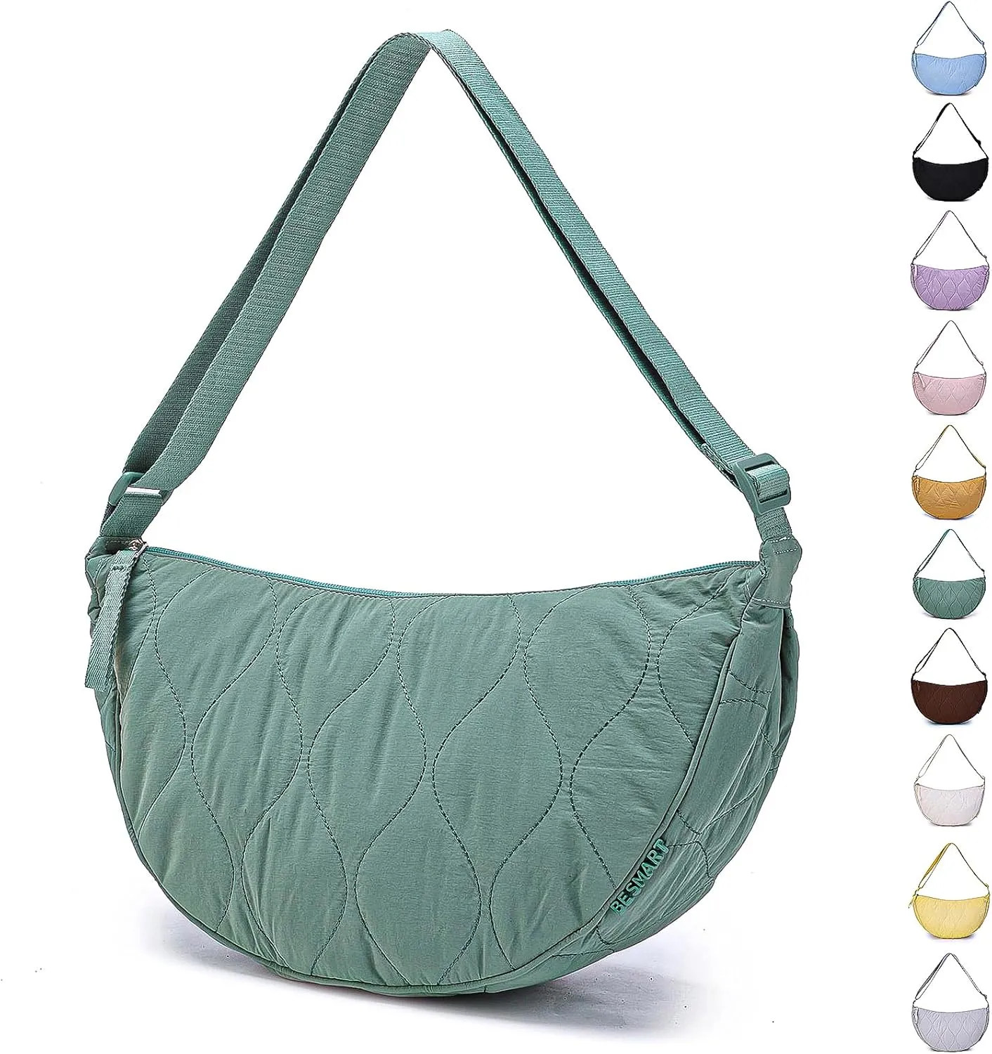 Large Quilted Crescent Bag for Women,Nylon Crossbody Bag，Sling Tote Bag Hobo Bags Moon Handbag Purse Shoulder Bag