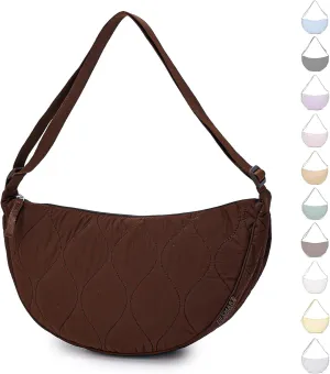 Large Quilted Crescent Bag for Women,Nylon Crossbody Bag，Sling Tote Bag Hobo Bags Moon Handbag Purse Shoulder Bag