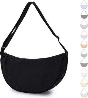 Large Quilted Crescent Bag for Women,Nylon Crossbody Bag，Sling Tote Bag Hobo Bags Moon Handbag Purse Shoulder Bag