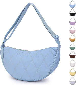 Large Quilted Crescent Bag for Women,Nylon Crossbody Bag，Sling Tote Bag Hobo Bags Moon Handbag Purse Shoulder Bag