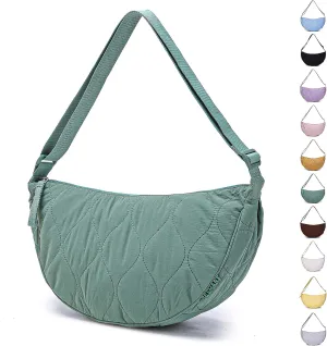 Large Quilted Crescent Bag for Women,Nylon Crossbody Bag，Sling Tote Bag Hobo Bags Moon Handbag Purse Shoulder Bag