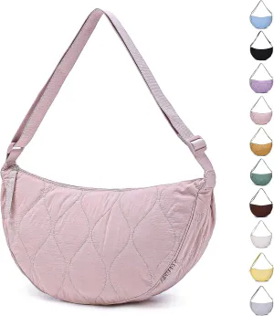 Large Quilted Crescent Bag for Women,Nylon Crossbody Bag，Sling Tote Bag Hobo Bags Moon Handbag Purse Shoulder Bag