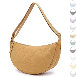 Large Quilted Crescent Bag for Women,Nylon Crossbody Bag，Sling Tote Bag Hobo Bags Moon Handbag Purse Shoulder Bag